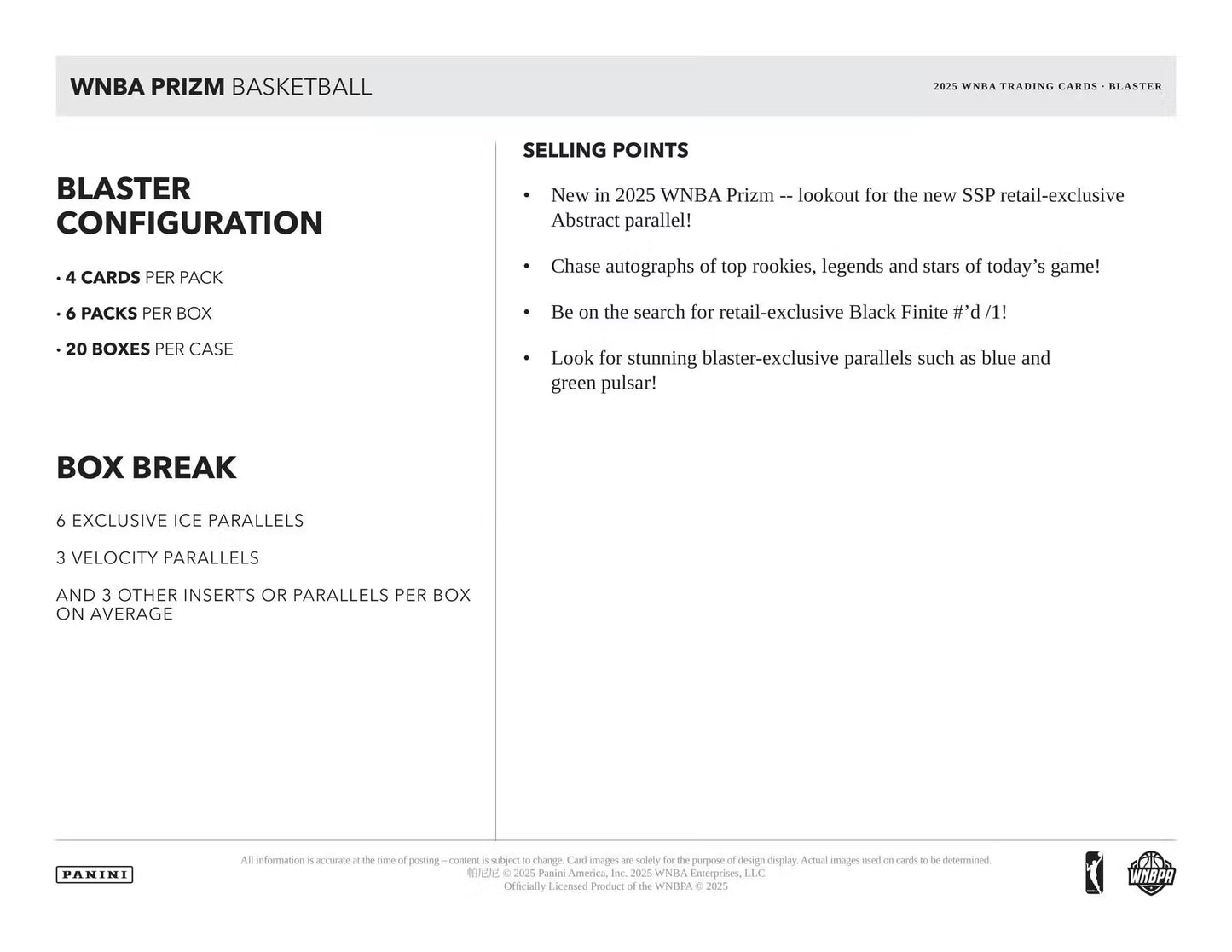 Panini Prizm WNBA 2025 Blaster Box