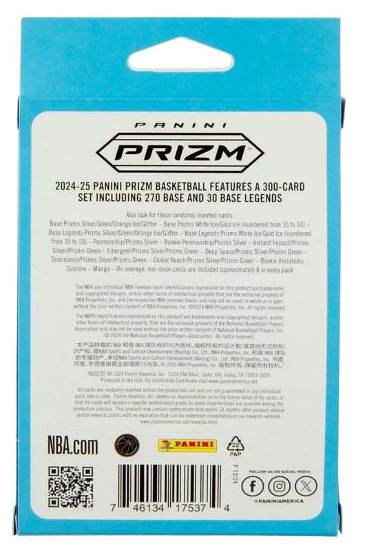 Panini Prizm 2024/25 Hanger Box (White Ice & Gold Ice Prizms)